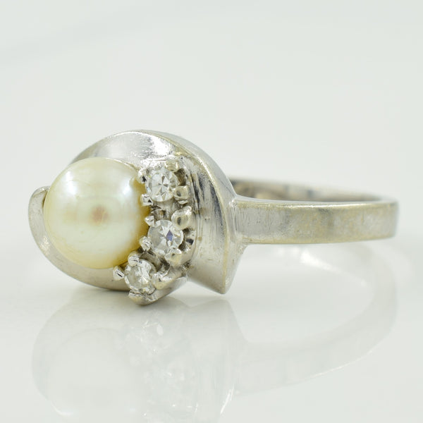 Cultured Pearl & Diamond Bypass Ring | 1.50ct, 0.06ctw | SZ 5.75 |