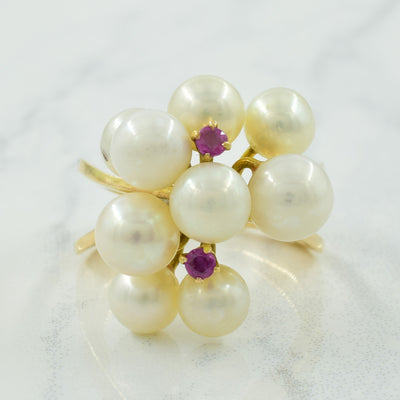 Pearl & Pink Sapphire Cocktail Ring | 13.60ctw | SZ 6 |