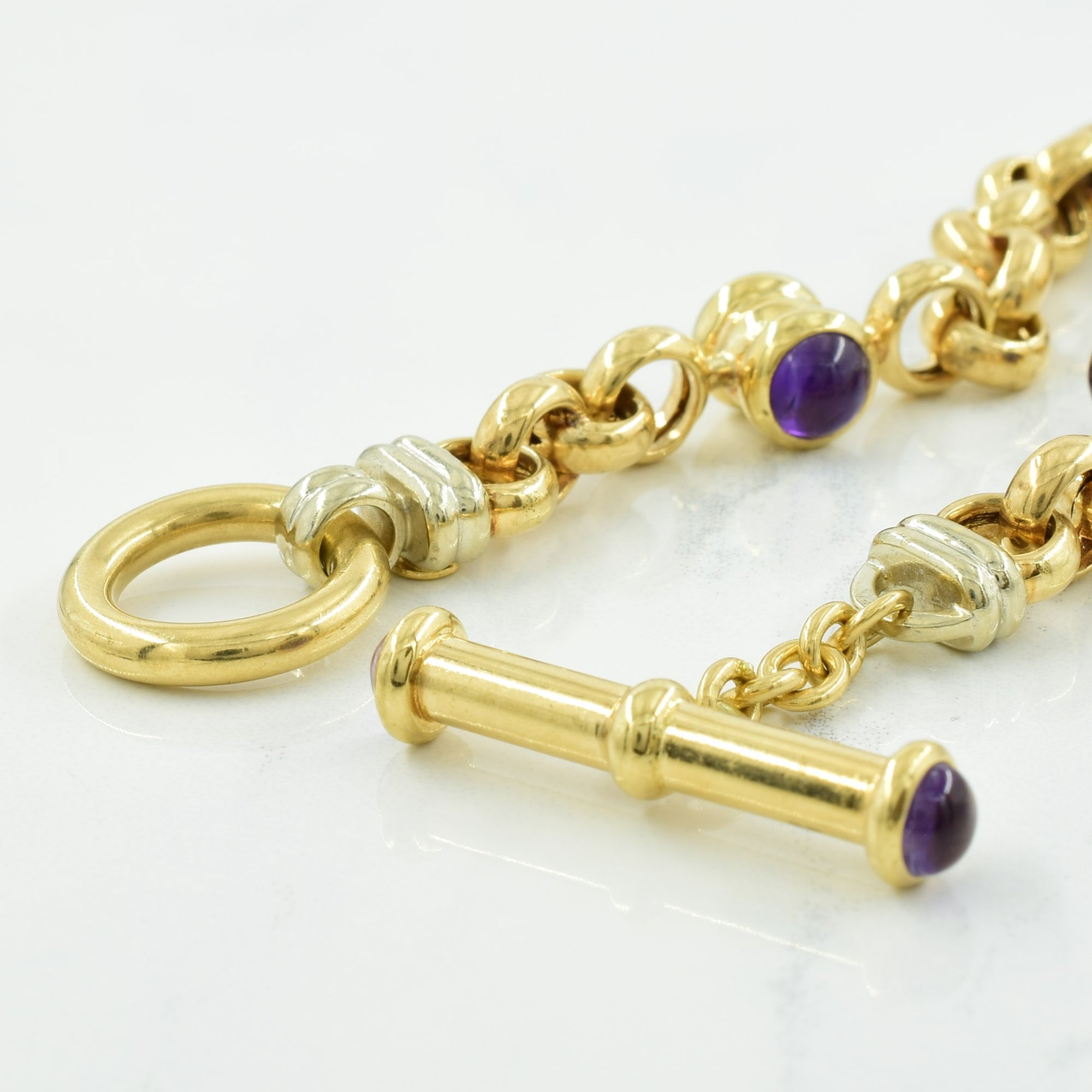 10k Yellow Gold Amethyst Cable Chain Bracelet | 4.00ctw | 7.00