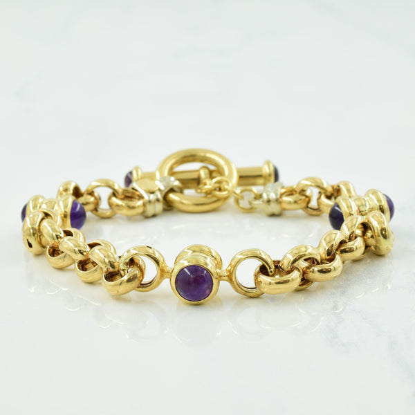 10k Yellow Gold Amethyst Cable Chain Bracelet | 4.00ctw | 7.00