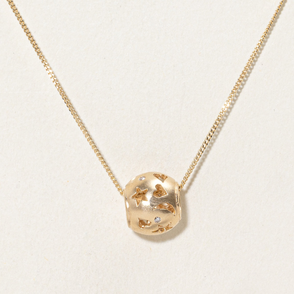 14k Flush Set Diamond Star & Heart Bauble Charm Necklace | 16"