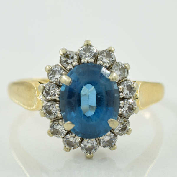Blue Topaz & Diamond Halo Ring | 3.00ct, 0.49ctw | SZ 9.25 |