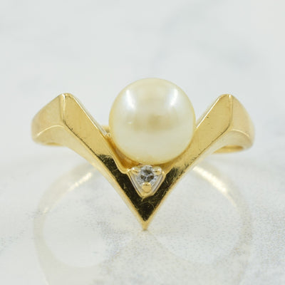 Chevron Pearl & Diamond Ring | 2.50ct, 0.02ct | SZ 8.5 |