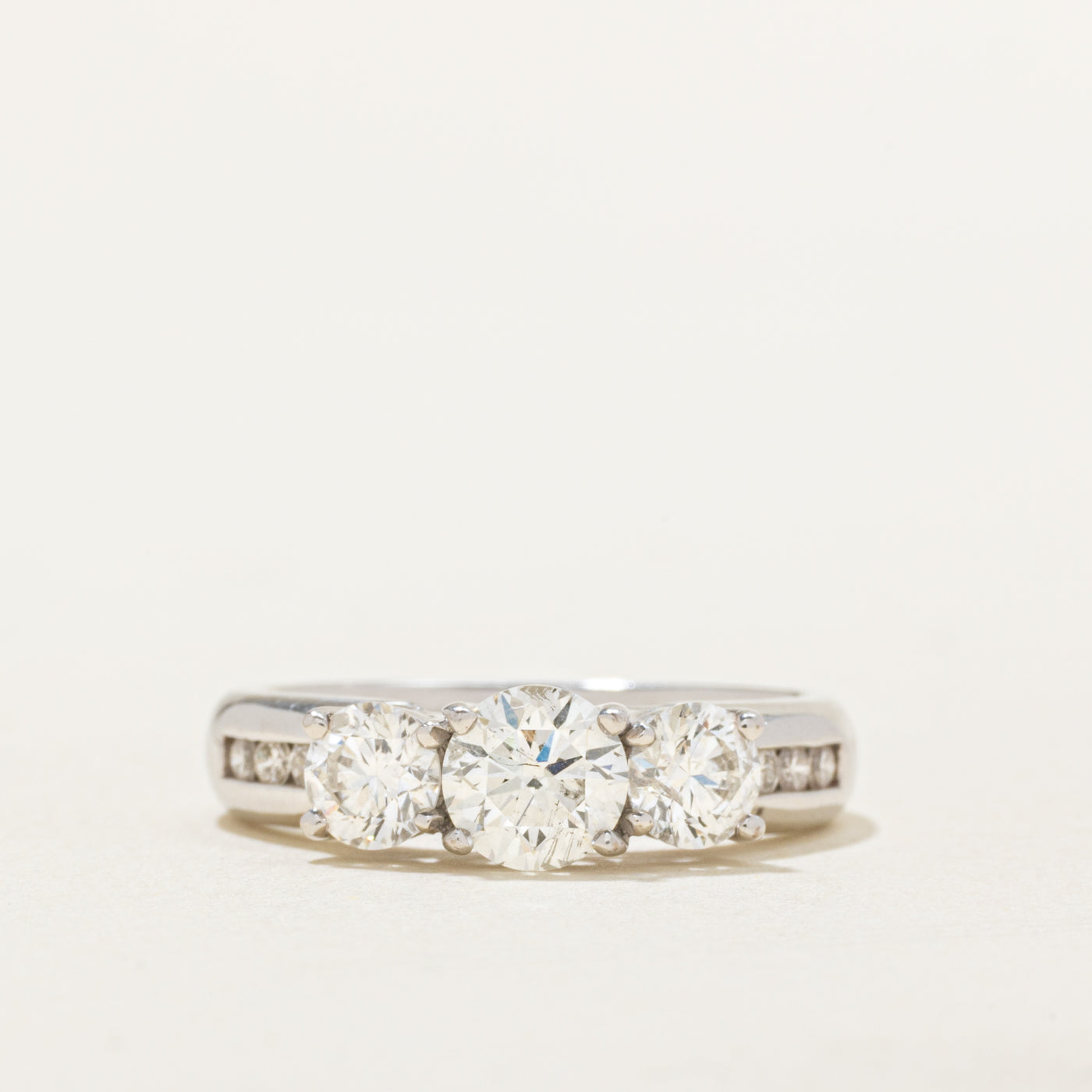 High Set Three Stone Diamond & Accents Engagement Ring | 1.52 ctw, SZ 6 |