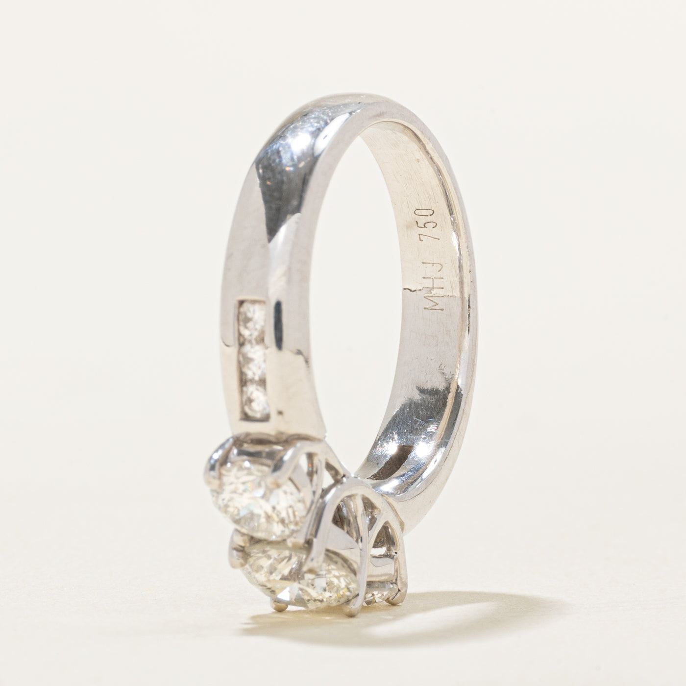 High Set Three Stone Diamond & Accents Engagement Ring | 1.52 ctw, SZ 6 |