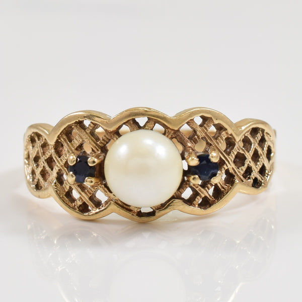 Pearl & Blue Sapphire Ring | 1.40ctw | SZ 8 |