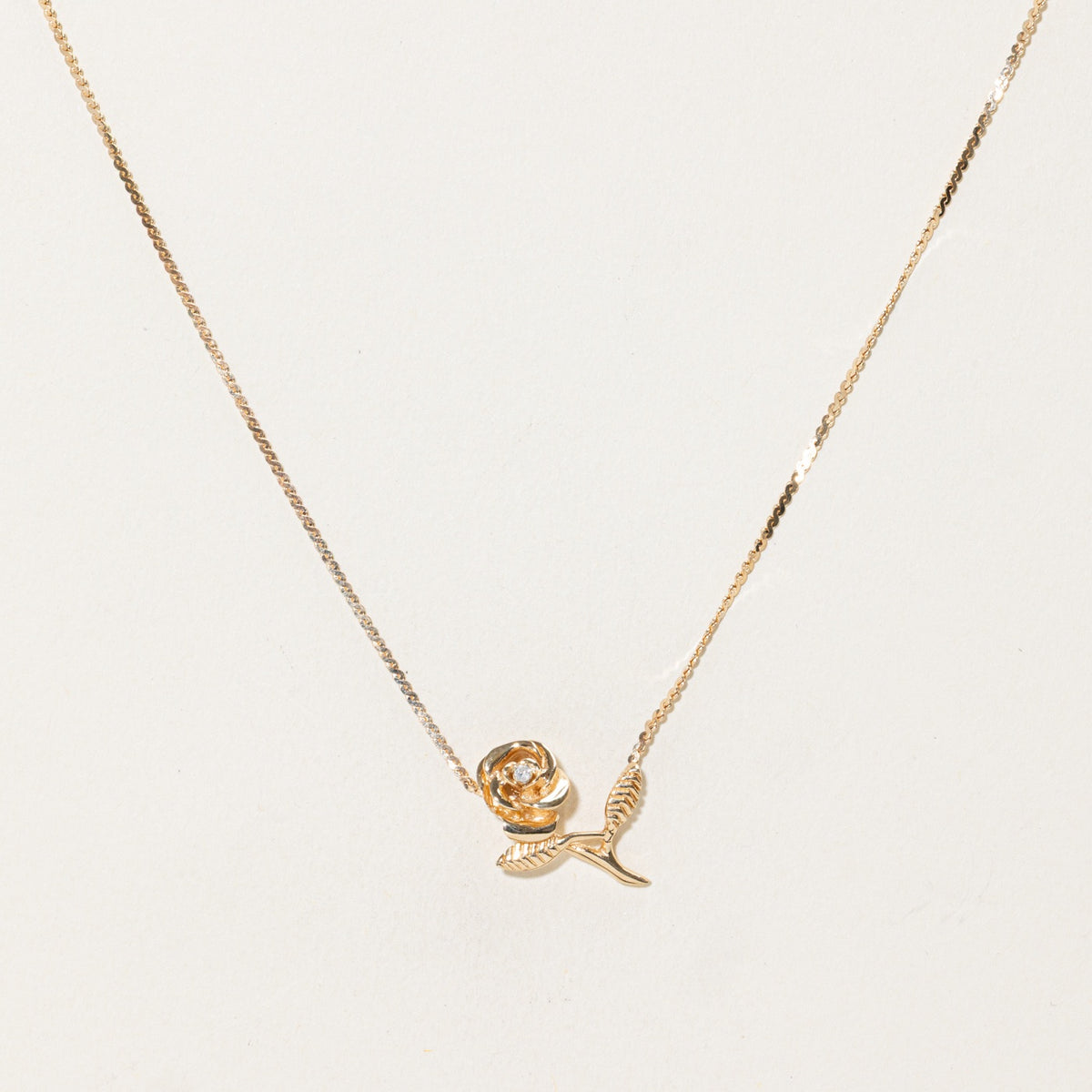14k Diamond Rose Pendant Necklace | 15"