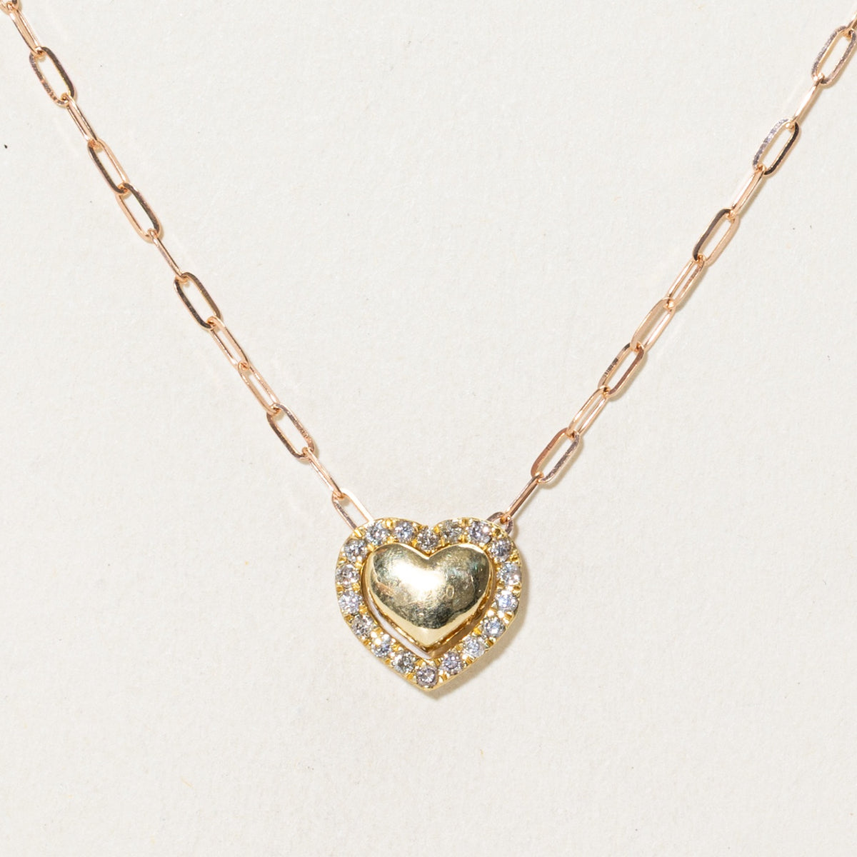 18k Diamond Halo Puffed Heart Pendant Necklace | 15"