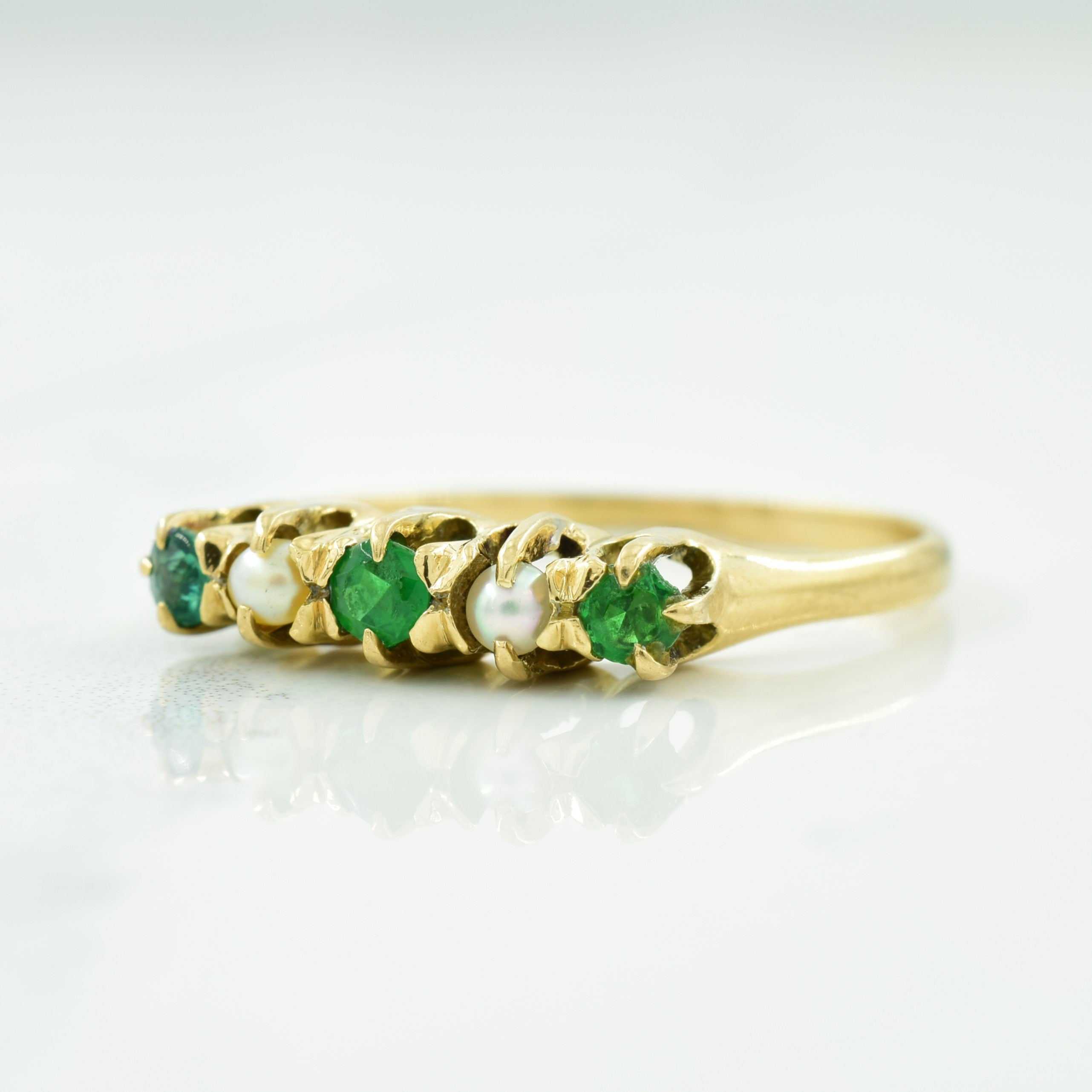 Glass & Pearl Ring | 0.18ctw, 0.16ctw | SZ 8 |