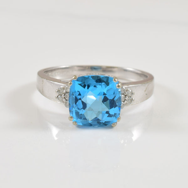 Blue Topaz & Diamond Ring | 4.00ct, 0.08ctw | SZ 9.5 |
