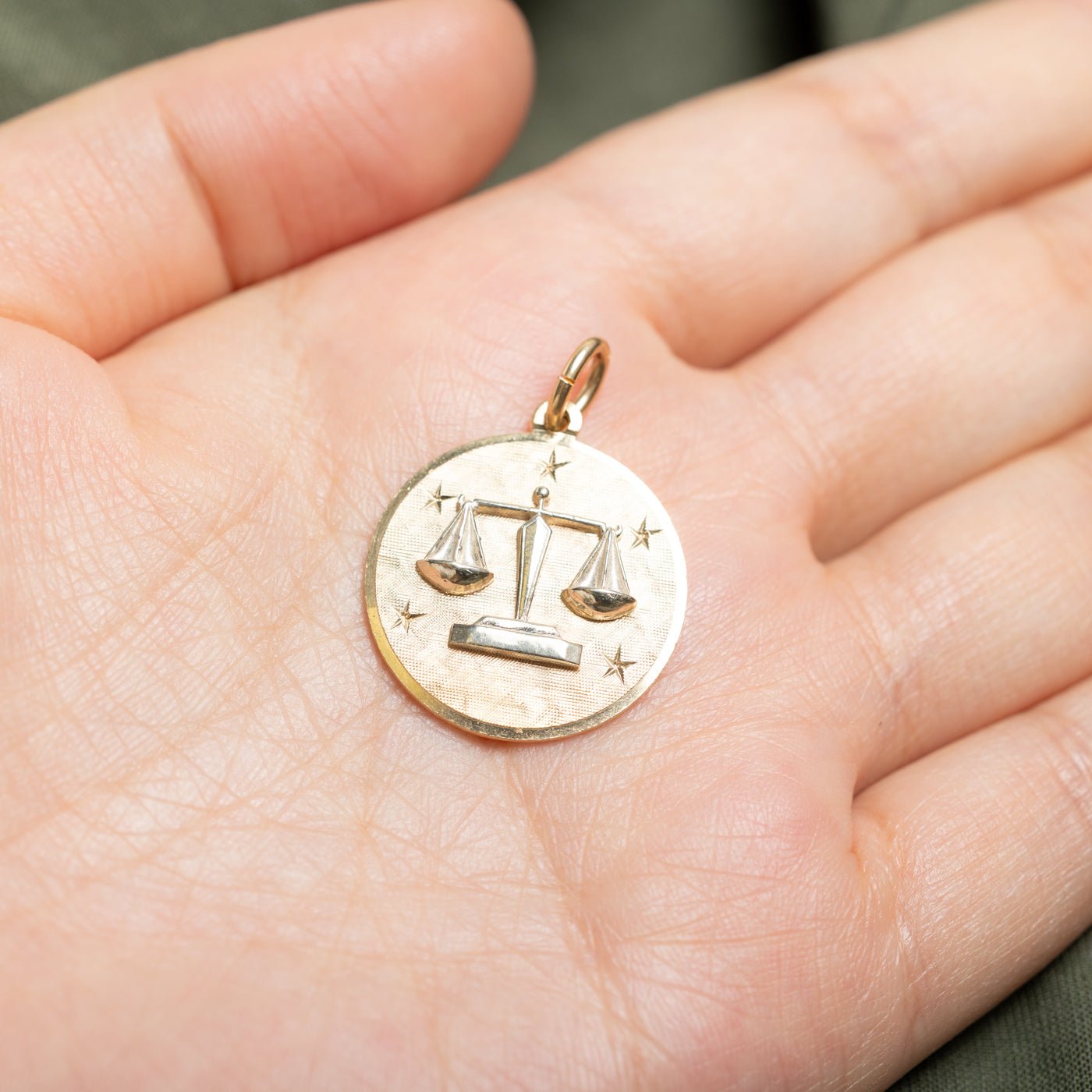 14k Yellow & White Gold Libra Zodiac Circle Pendant