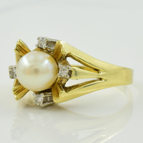 Cathedral Set Cultured Pearl & Diamond Ring | 2.00ct, 0.06ctw | SZ 7.5 |
