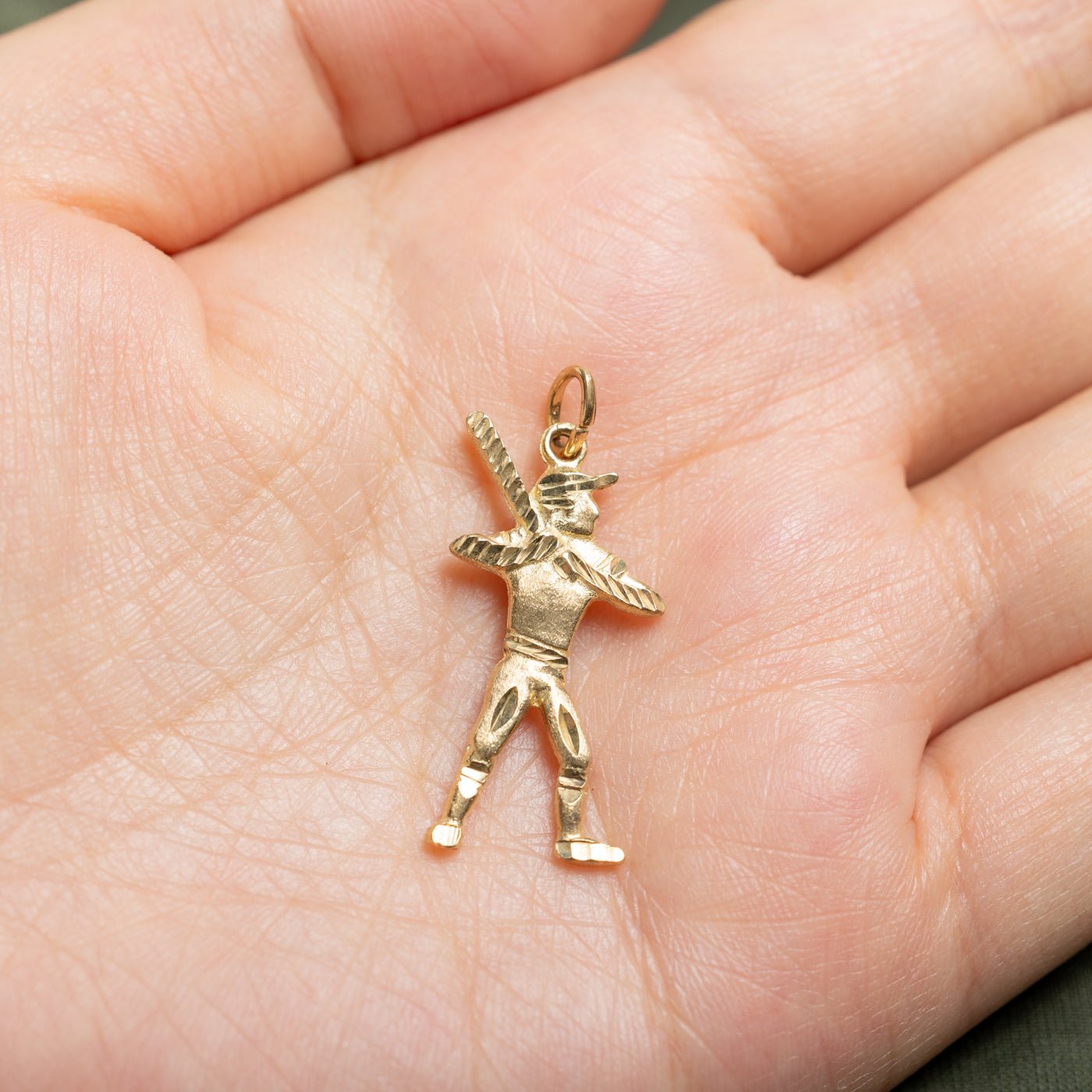 9k Yellow Gold Diamond-Cut Baseball Batter Charm