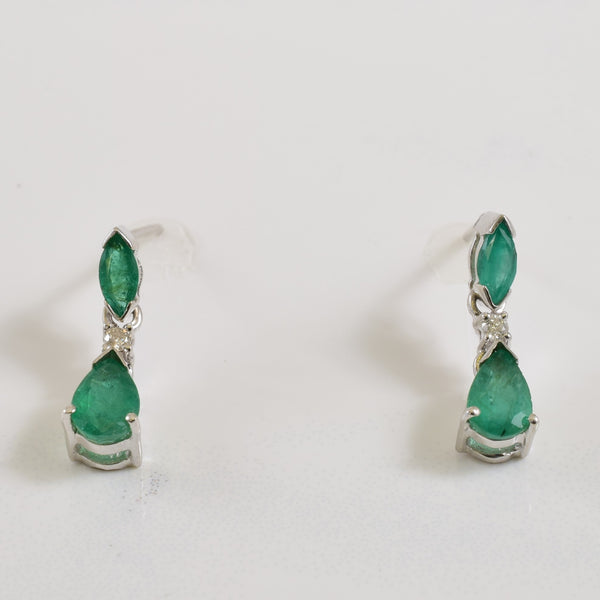 Emerald & Diamond Drop Stud Earrings | 0.80ctw, 0.04ctw |