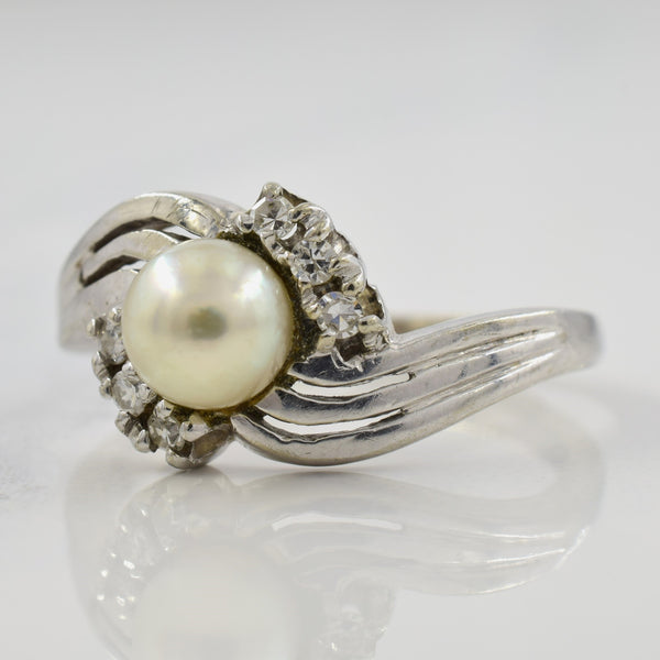 Cultured Pearl & Diamond Bypass Ring | 1.25ct, 0.06ctw | SZ 6 |