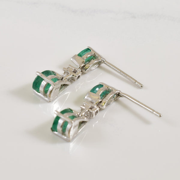 Emerald & Diamond Drop Stud Earrings | 0.80ctw, 0.04ctw |