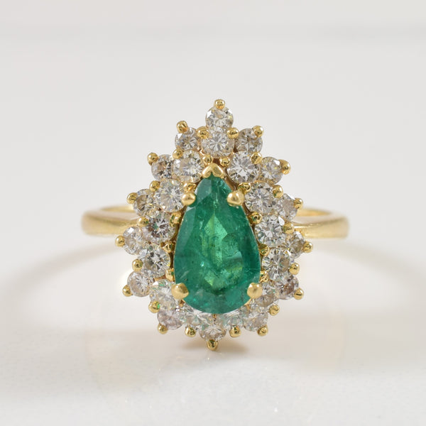 Pear Shaped Emerald & Diamond Ring | 0.75ct, 0.53ctw | SZ 4.5 |