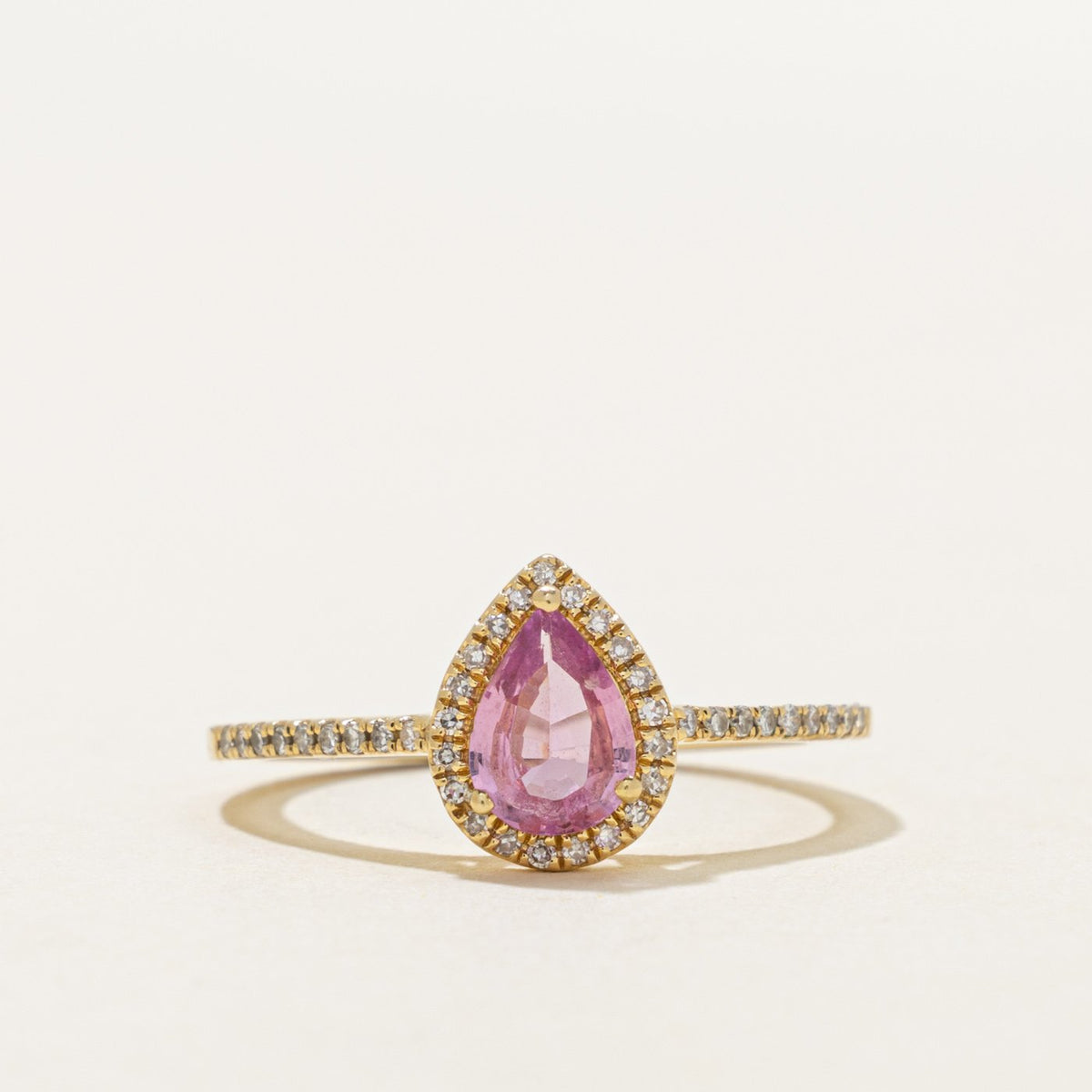 14k Pear Cut Pink Sapphire & Diamond Halo Ring | 0.71ct, 0.13ctw | SZ 7.25