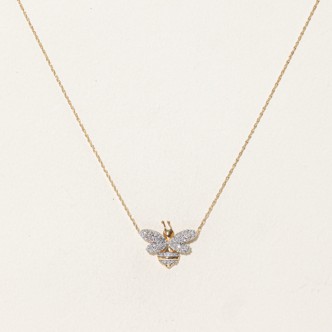 10k Pave Set Diamond Bee Pendant Necklace | 18"