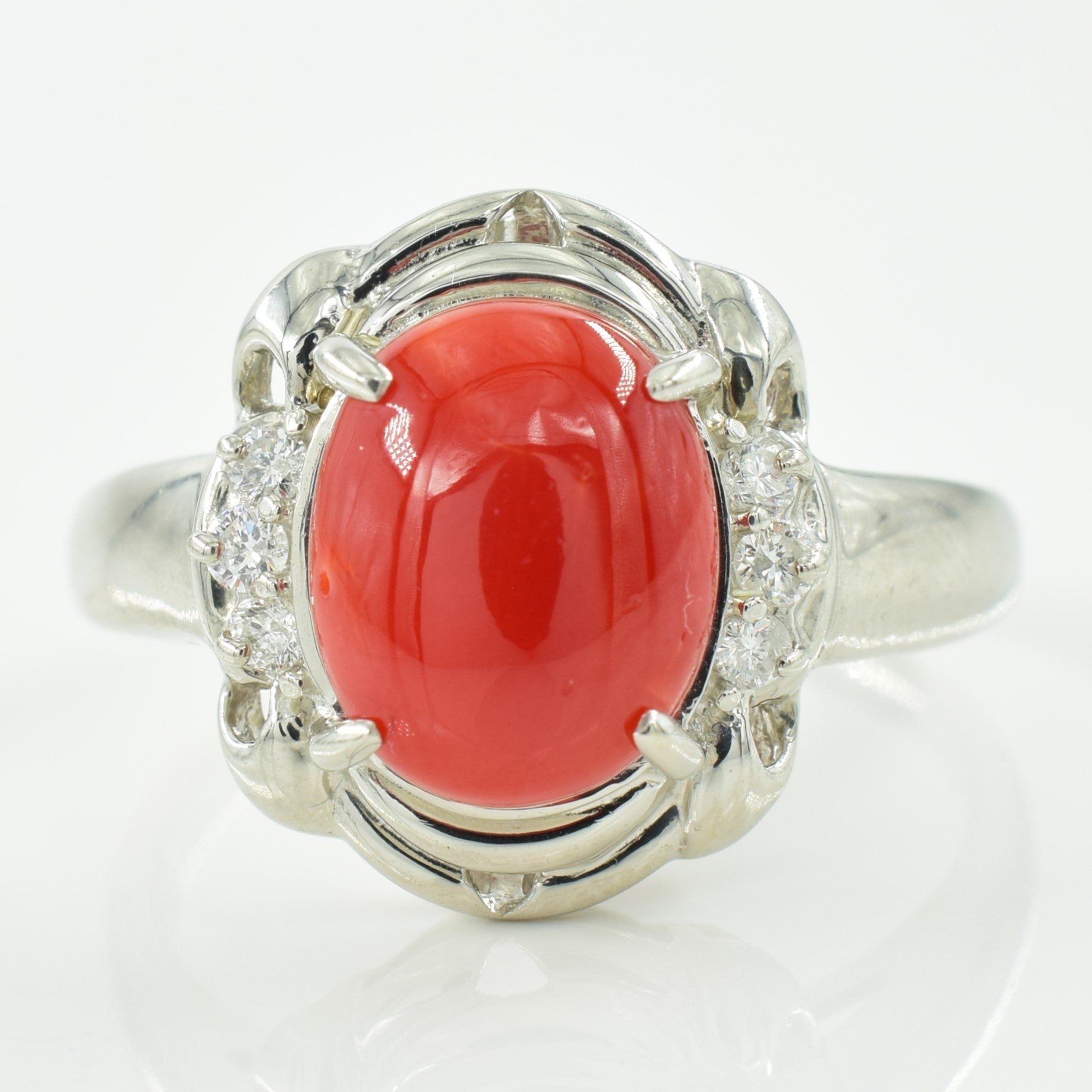 Coral & Diamond Ring | 2.20ct, 0.11ctw | SZ 7.75 |