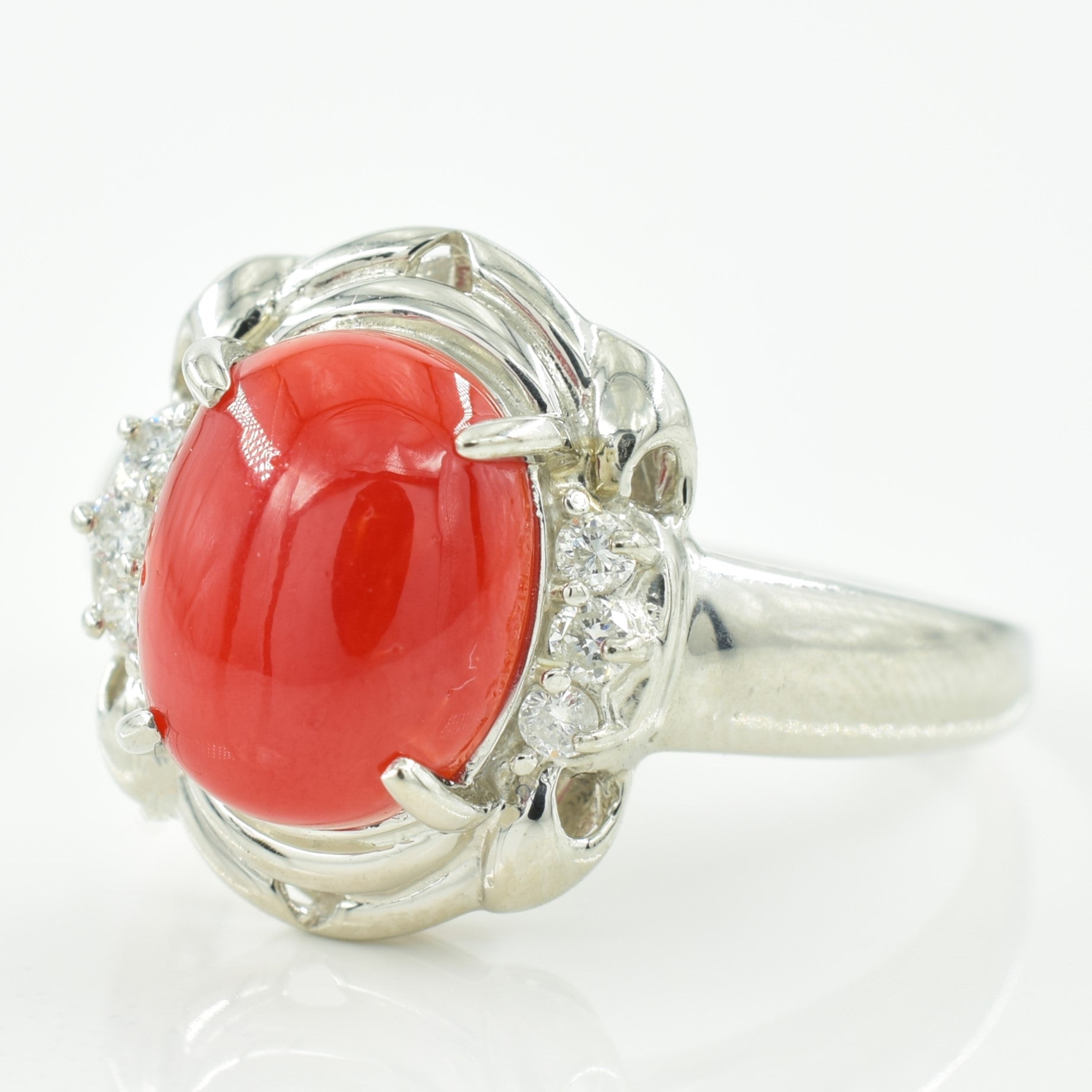 Coral & Diamond Ring | 2.20ct, 0.11ctw | SZ 7.75 |