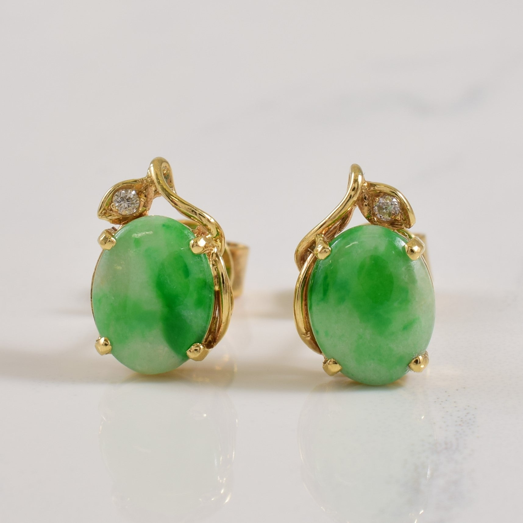 Jadeite & Diamond Stud Earrings | 2.00ctw, 0.02ctw |