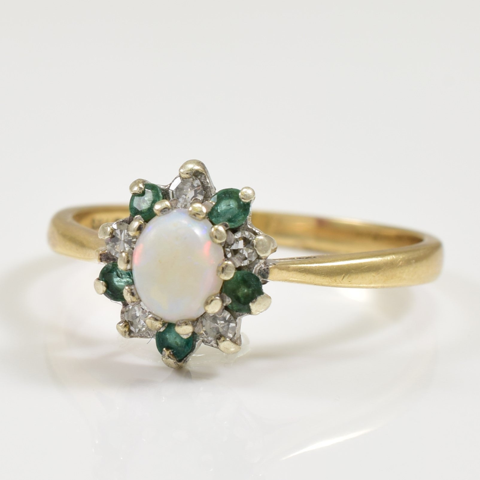 Opal, Emerald & Diamond Ring | 0.42ctw, 0.06ctw | SZ 7 |