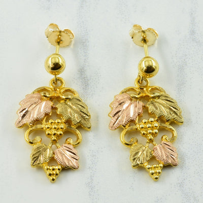 10k Two Tone Gold Drop Leaf Stud Earrings