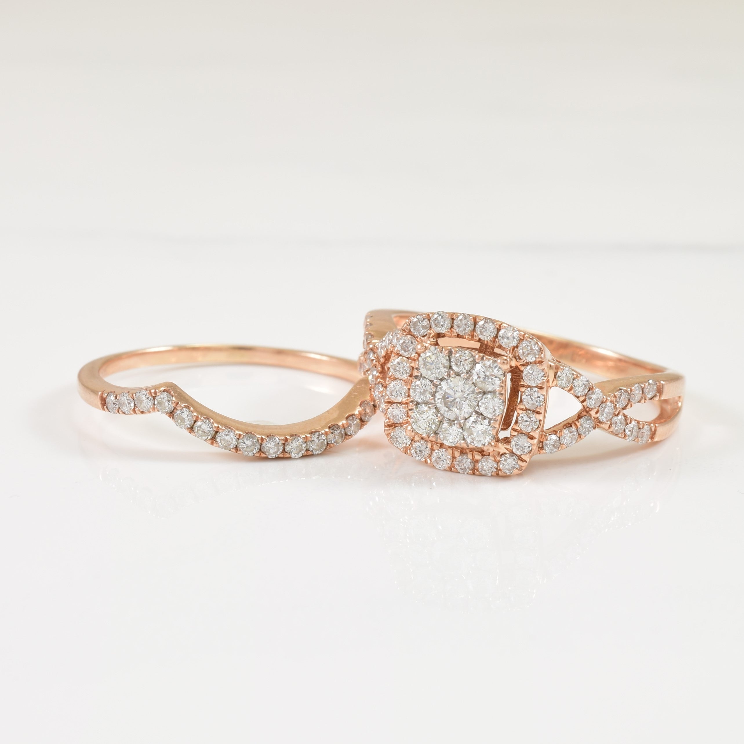 10K Rose Gold Diamond Cluster Engagement Ring Set | 0.90ctw | SZ 9.25 |