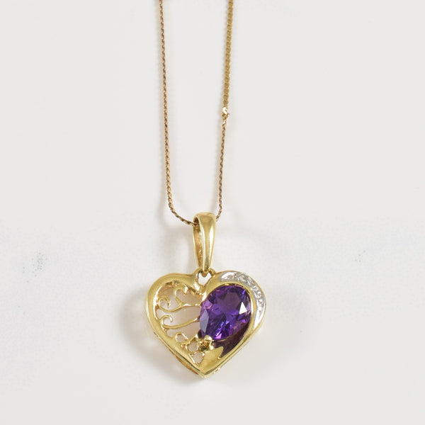 Amethyst & Diamond Heart Necklace | 0.55ct, 0.01ct | 18