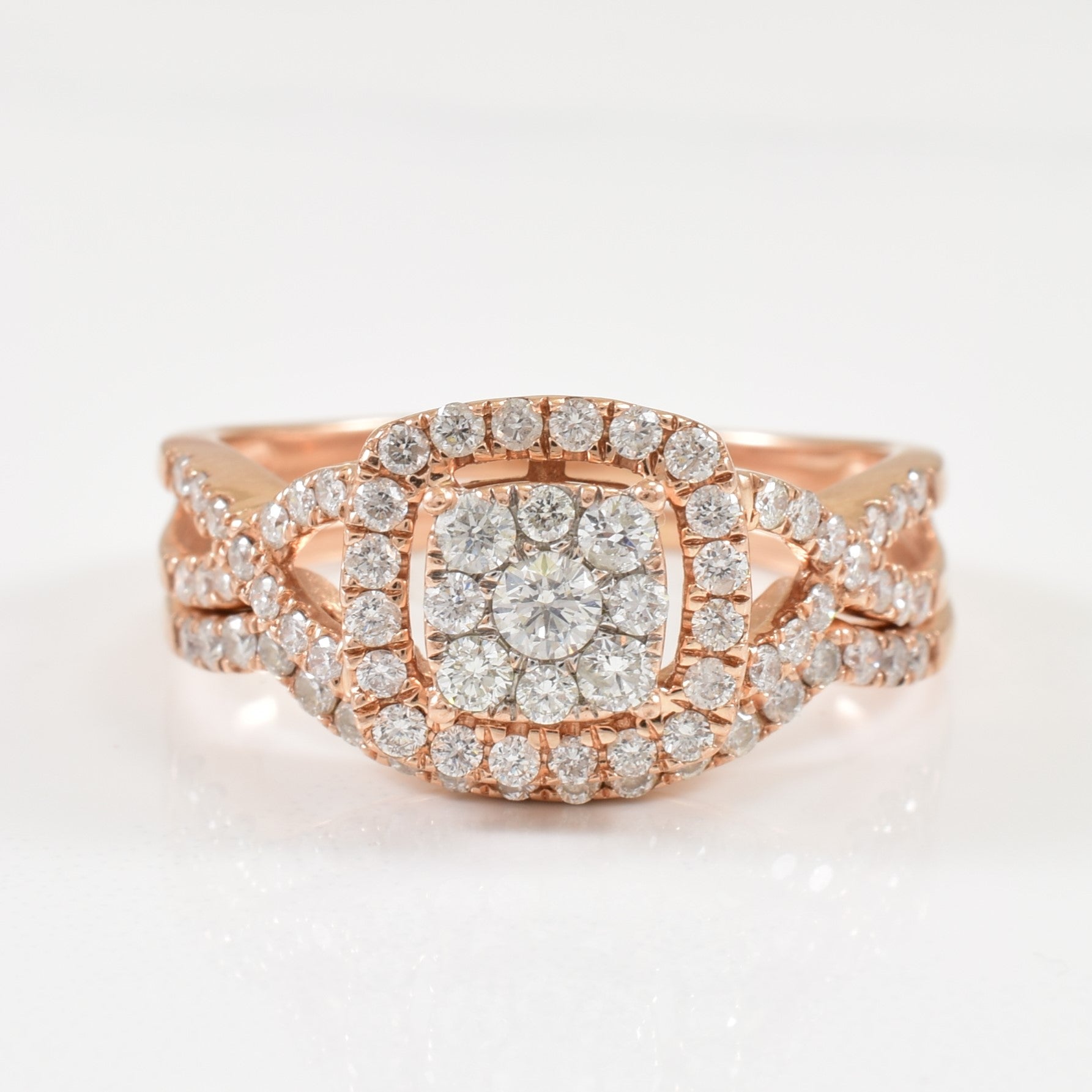 10K Rose Gold Diamond Cluster Engagement Ring Set | 0.90ctw | SZ 9.25 |