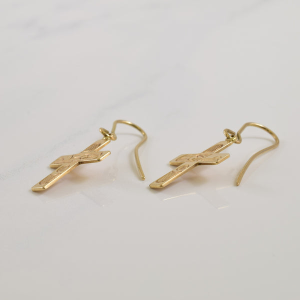 14k Yellow Gold Indigenous Art Drop Cross Earrings |
