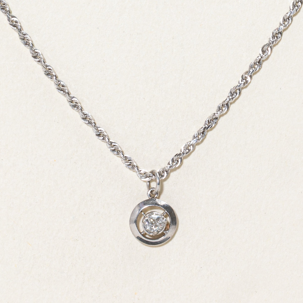 10k Solitaire Old European Cut Diamond Pendant Necklace | 15"
