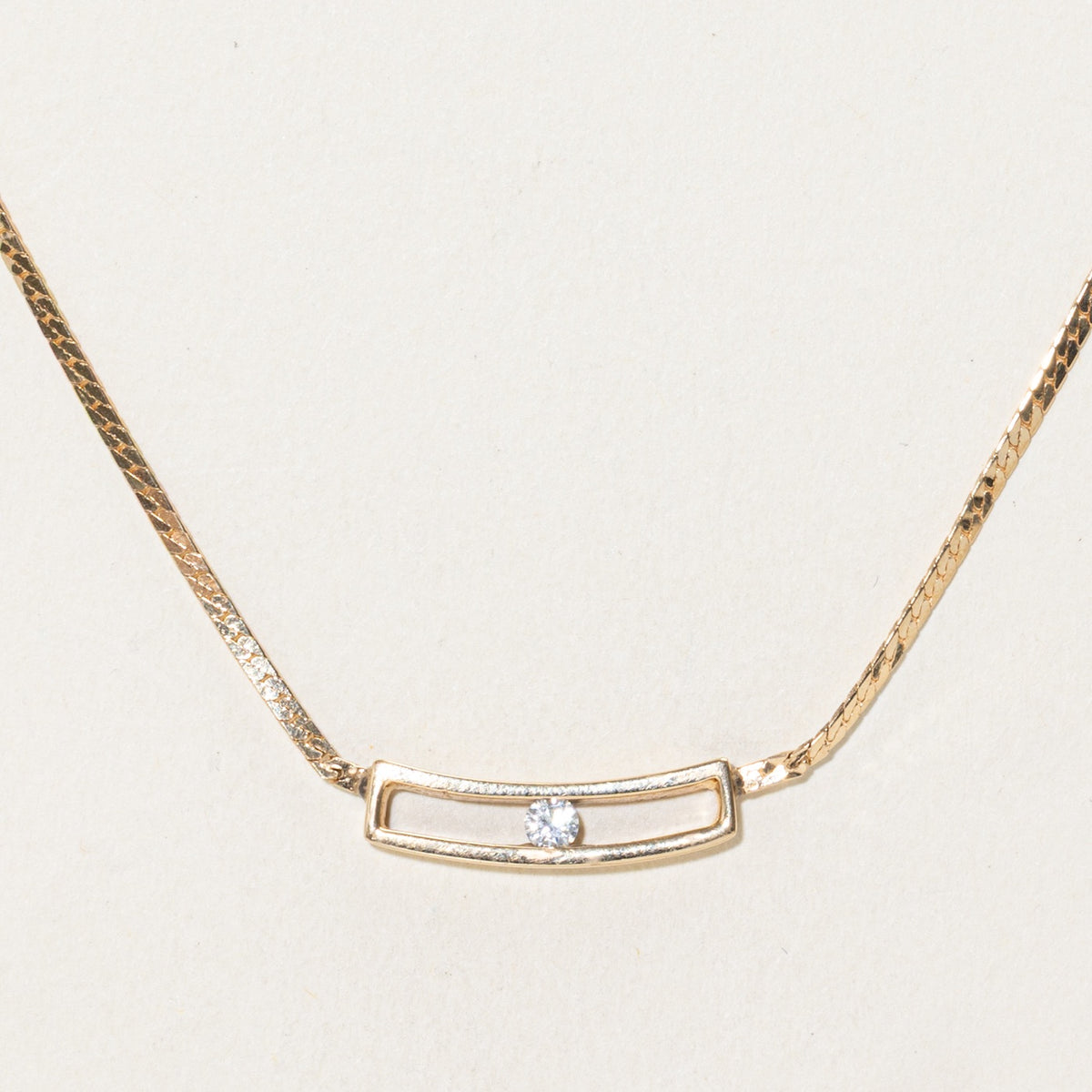 14k Diamond Open Rectangle Bar Pendant Necklace | 17"
