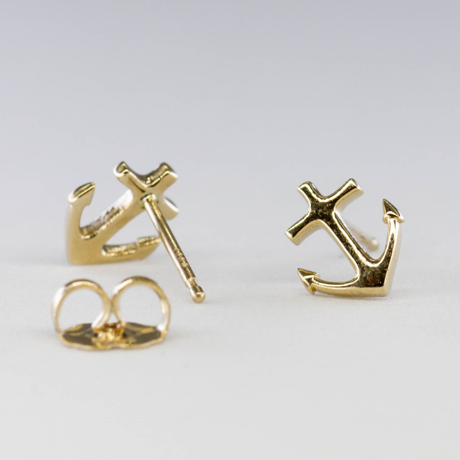 '100 Way' Yellow Gold Anchor Stud Earrings | - 100 Ways