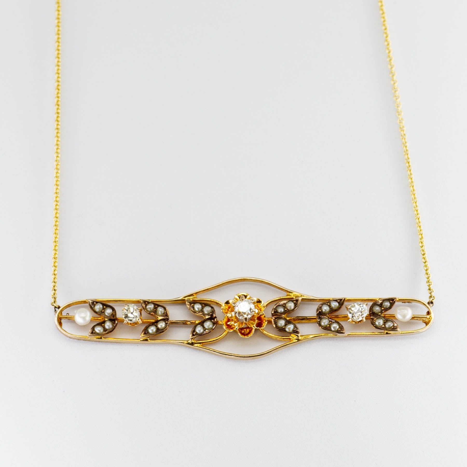 '100 Ways' Antique Diamond and Pearl Necklace | 0.22ctw | - 100 Ways