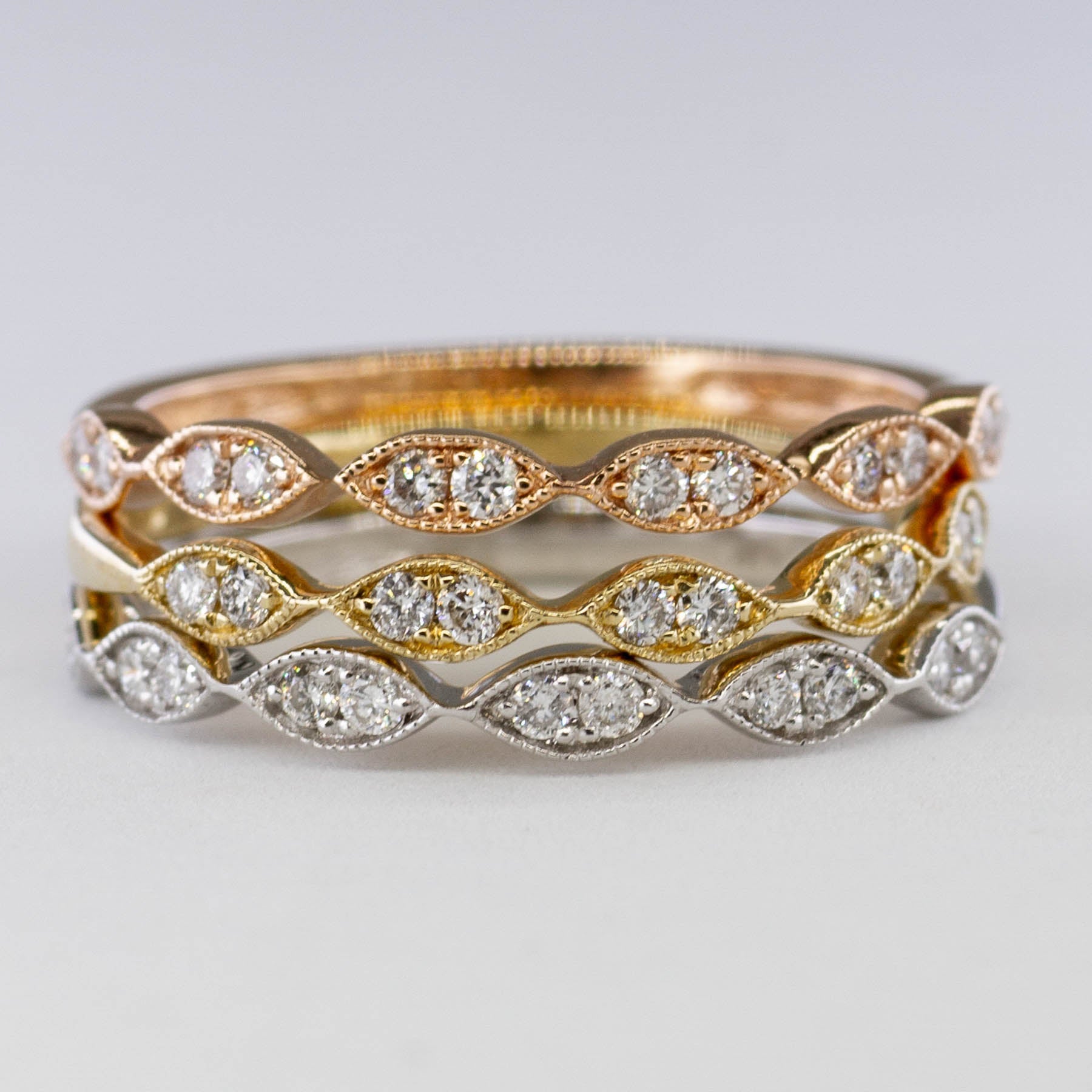 '100 Ways' Art Deco Inspired Wedding Bands | Options Available | 0.15ctw | - 100 Ways