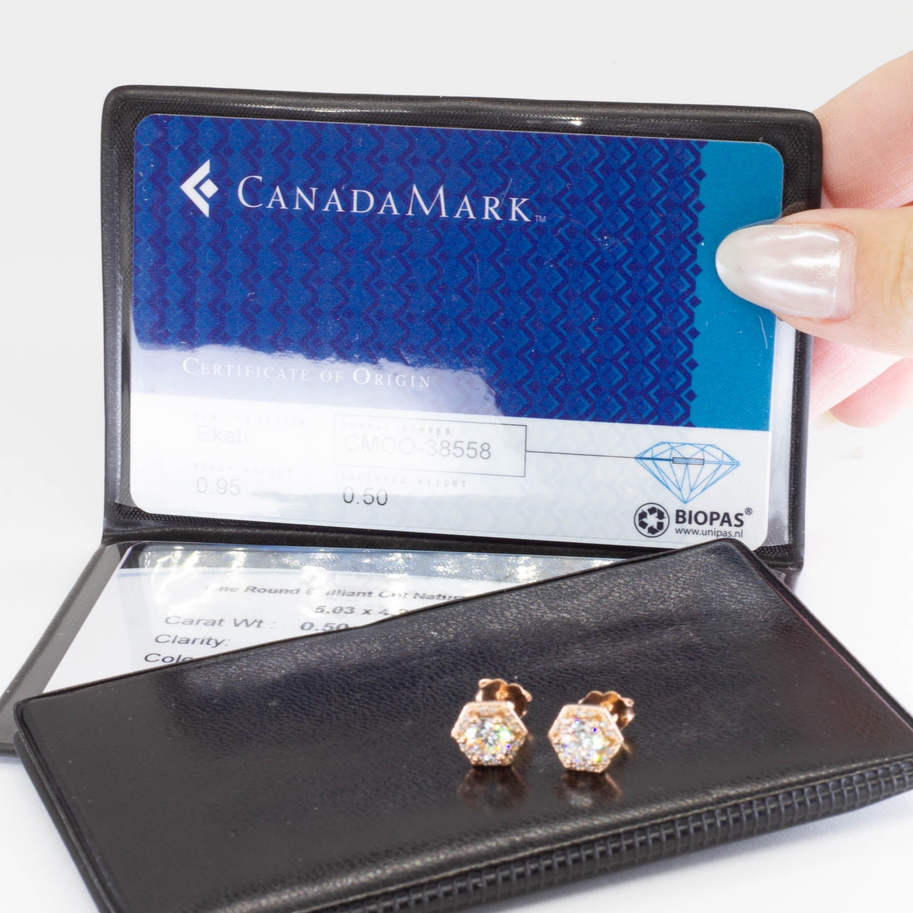 100 Ways' Hexagon Halo Diamond Stud Earrings in Rose Gold | Canadian Diamonds | 1.05 ctw - 100 Ways