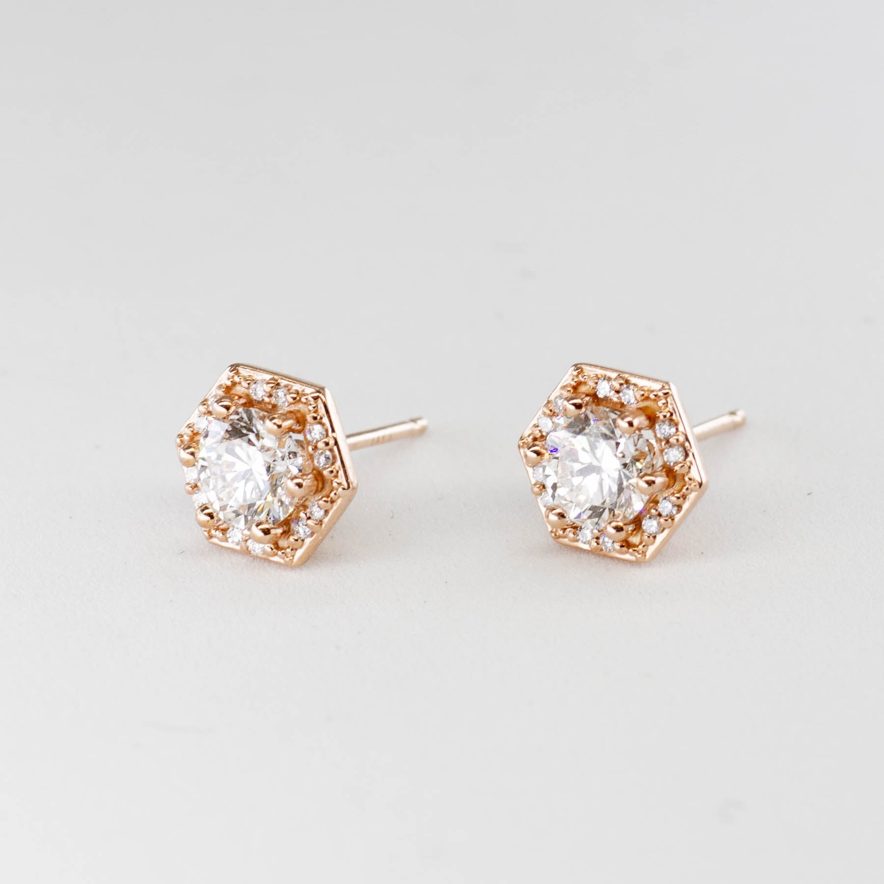 100 Ways' Hexagon Halo Diamond Stud Earrings in Rose Gold | Canadian Diamonds | 1.05 ctw - 100 Ways