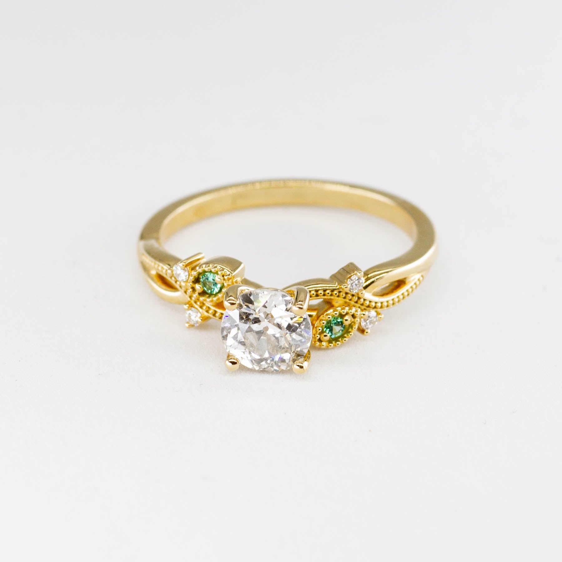 '100 Ways' Old European Cut Diamond Engagement Ring with Diamond and Emerald Accents | 0.92ctw, 0.04ctw | SZ 7.25 | - 100 Ways