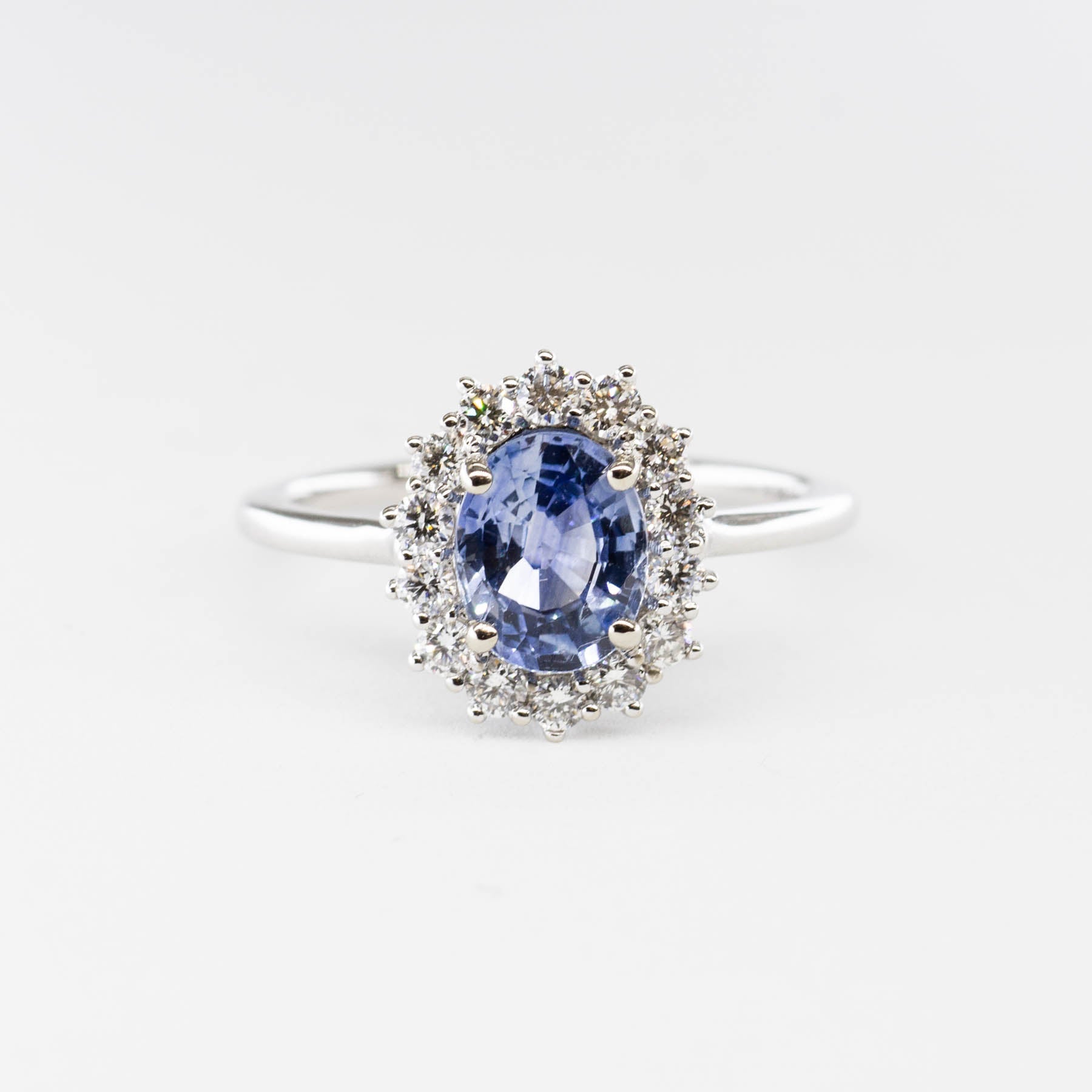 100 Ways' Oval Sapphire and Halo Diamond Ring | 1.62ct, 0.38ctw | SZ 6.75 | - 100 Ways