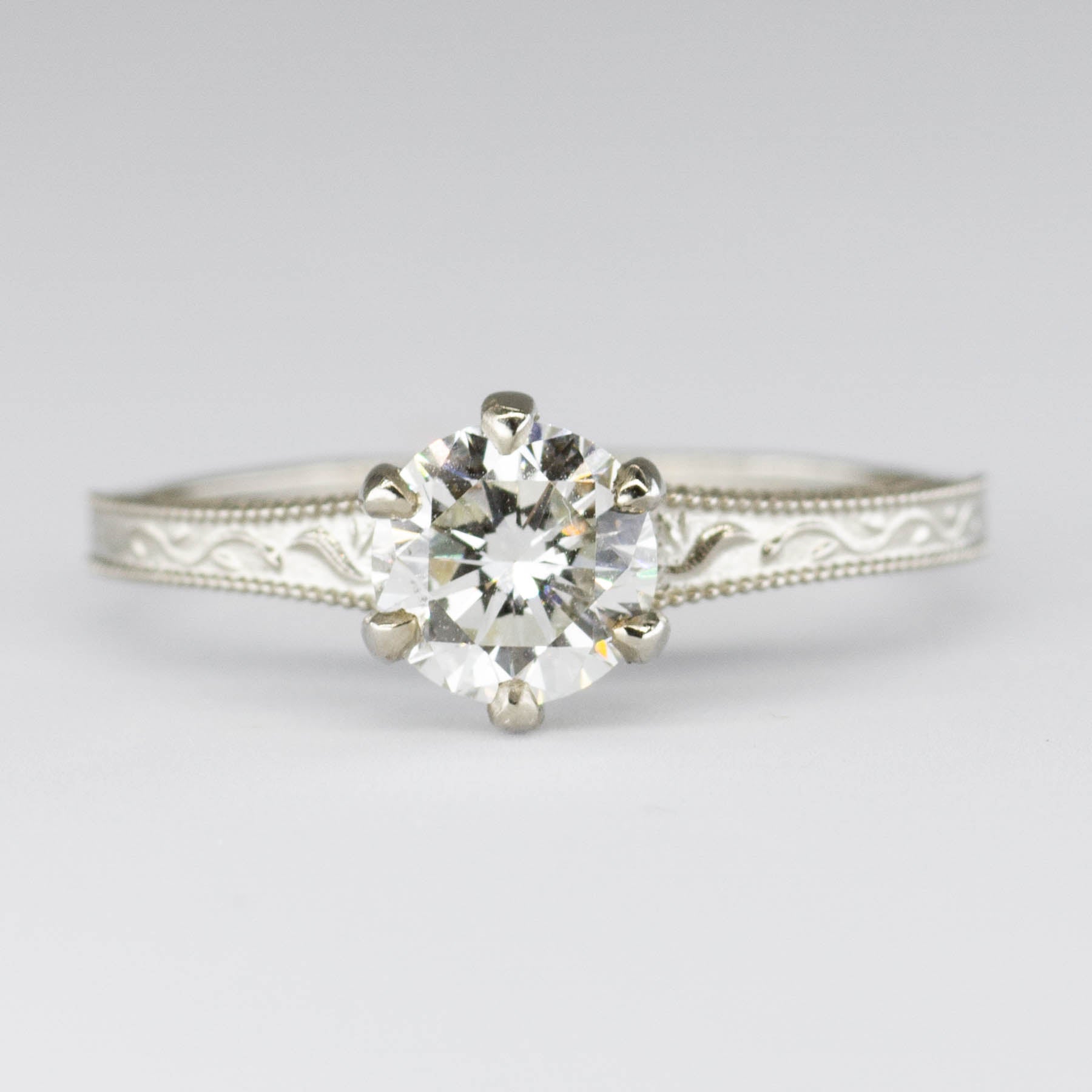 '100 Ways' Six Prong Carved Diamond Solitaire 18k Ring | 0.74ct VS1 J/K | SZ 5.25 - 100 Ways