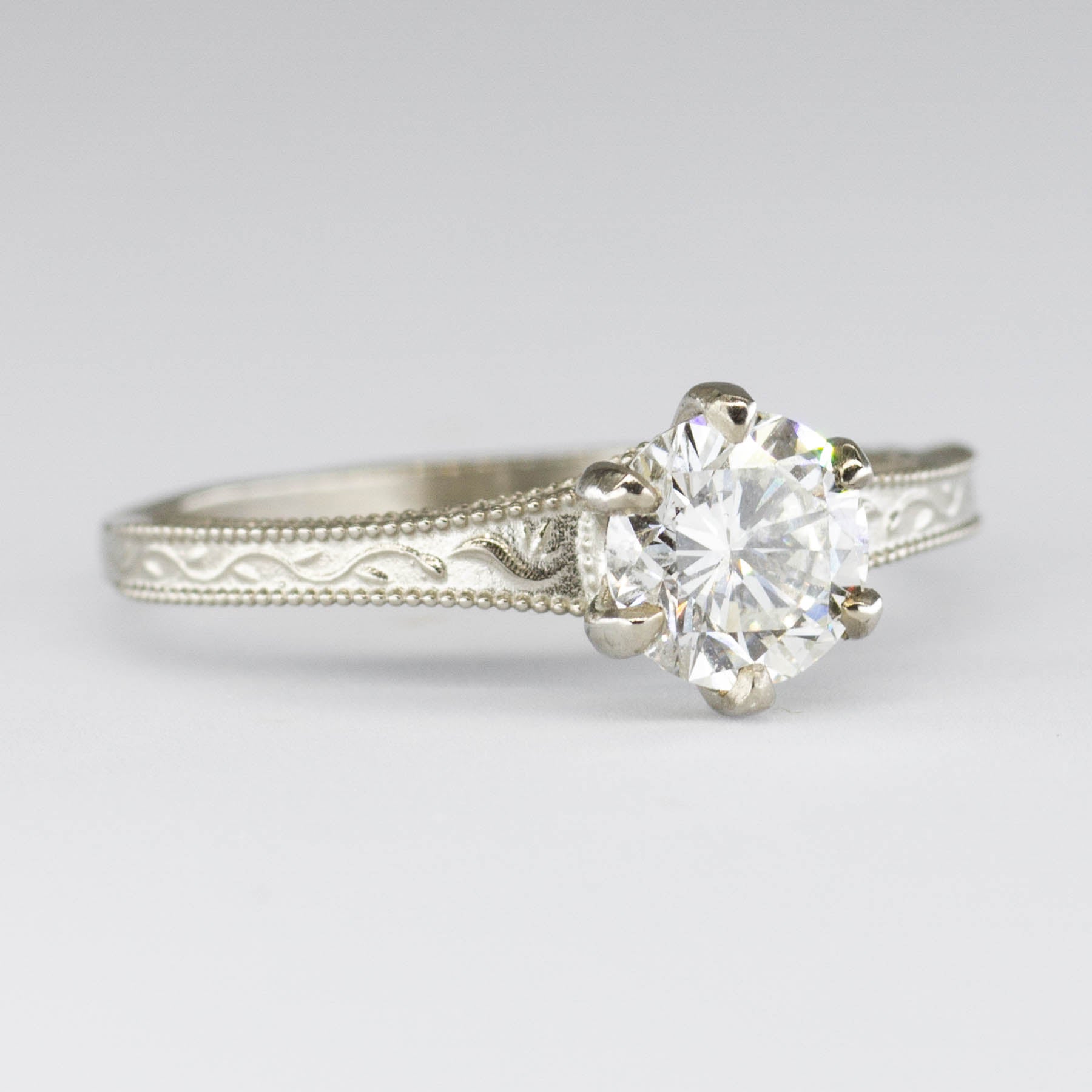 '100 Ways' Six Prong Carved Diamond Solitaire 18k Ring | 0.74ct VS1 J/K | SZ 5.25 - 100 Ways