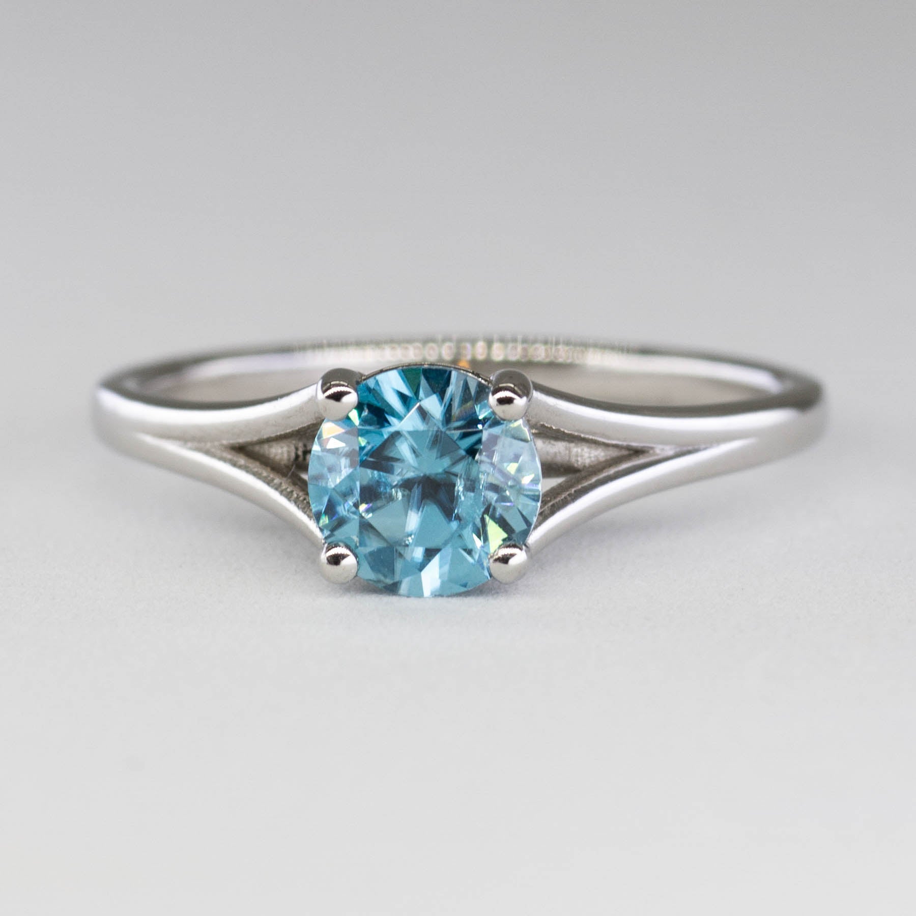 '100 Ways' Split Shank Platinum Blue Zircon Ring | 1.75ct | SZ 6.5 | - 100 Ways