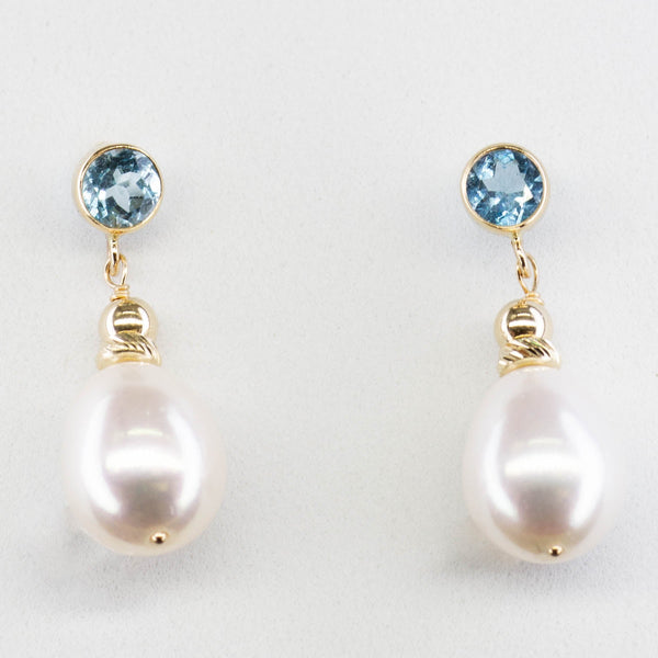 '100 Ways' Swiss Blue Topaz & Pearl Drop Earrings | 3.50ctw, 0.60ctw |