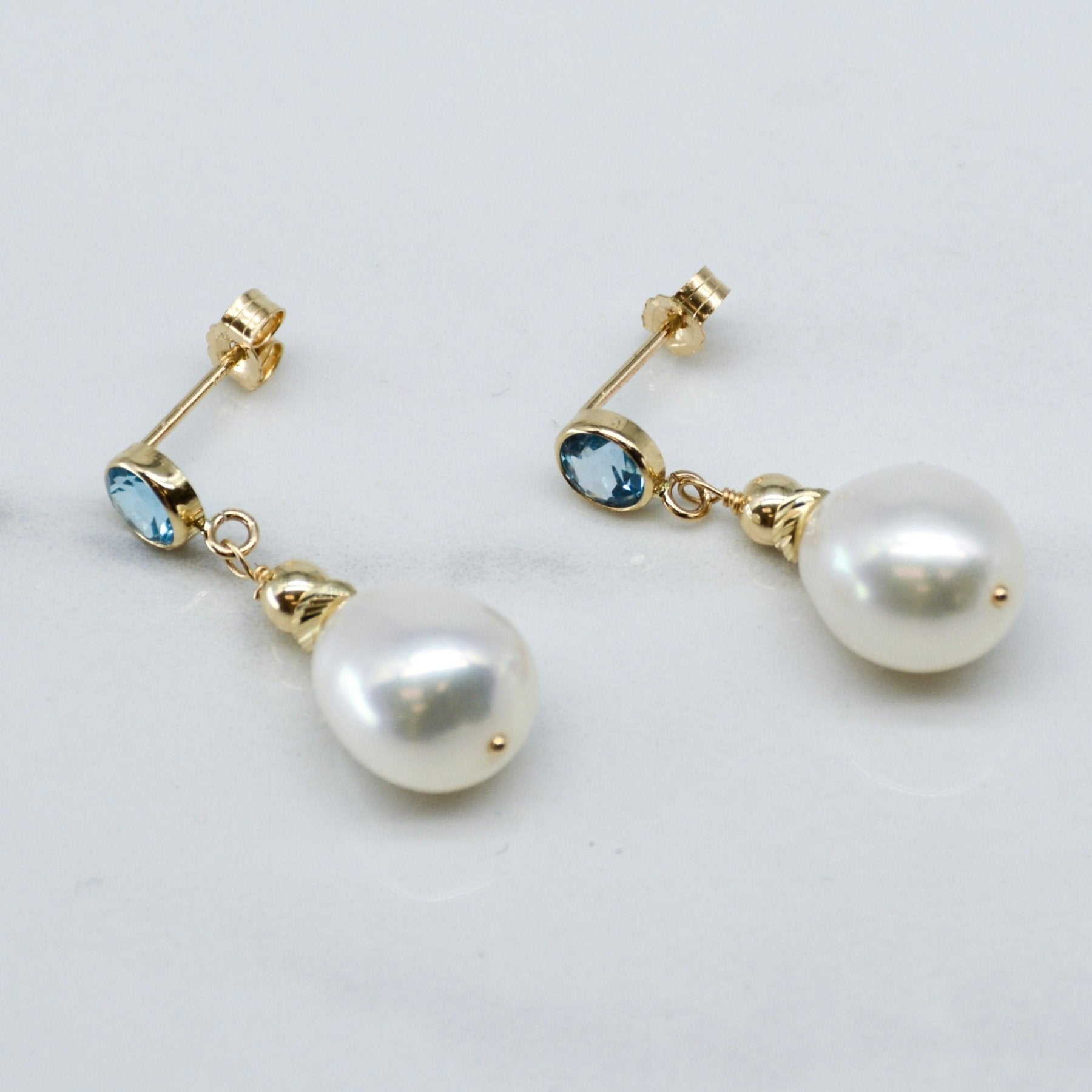 '100 Ways' Swiss Blue Topaz & Pearl Drop Earrings | 3.50ctw, 0.60ctw | - 100 Ways