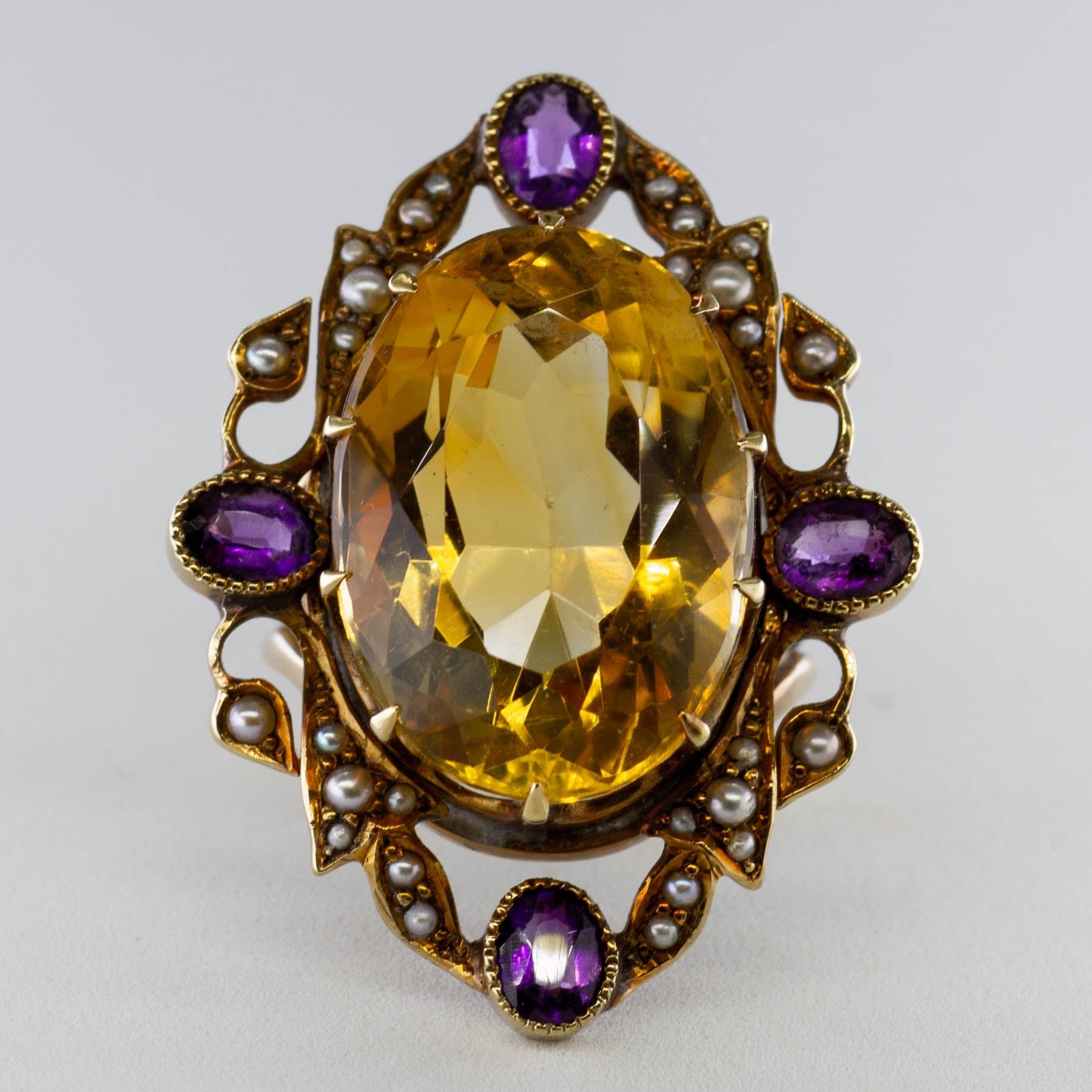 '100 Ways' Victorian Citrine Cocktail Ring | 13.15ct, 0.60ctw | SZ 5.5 | - 100 Ways