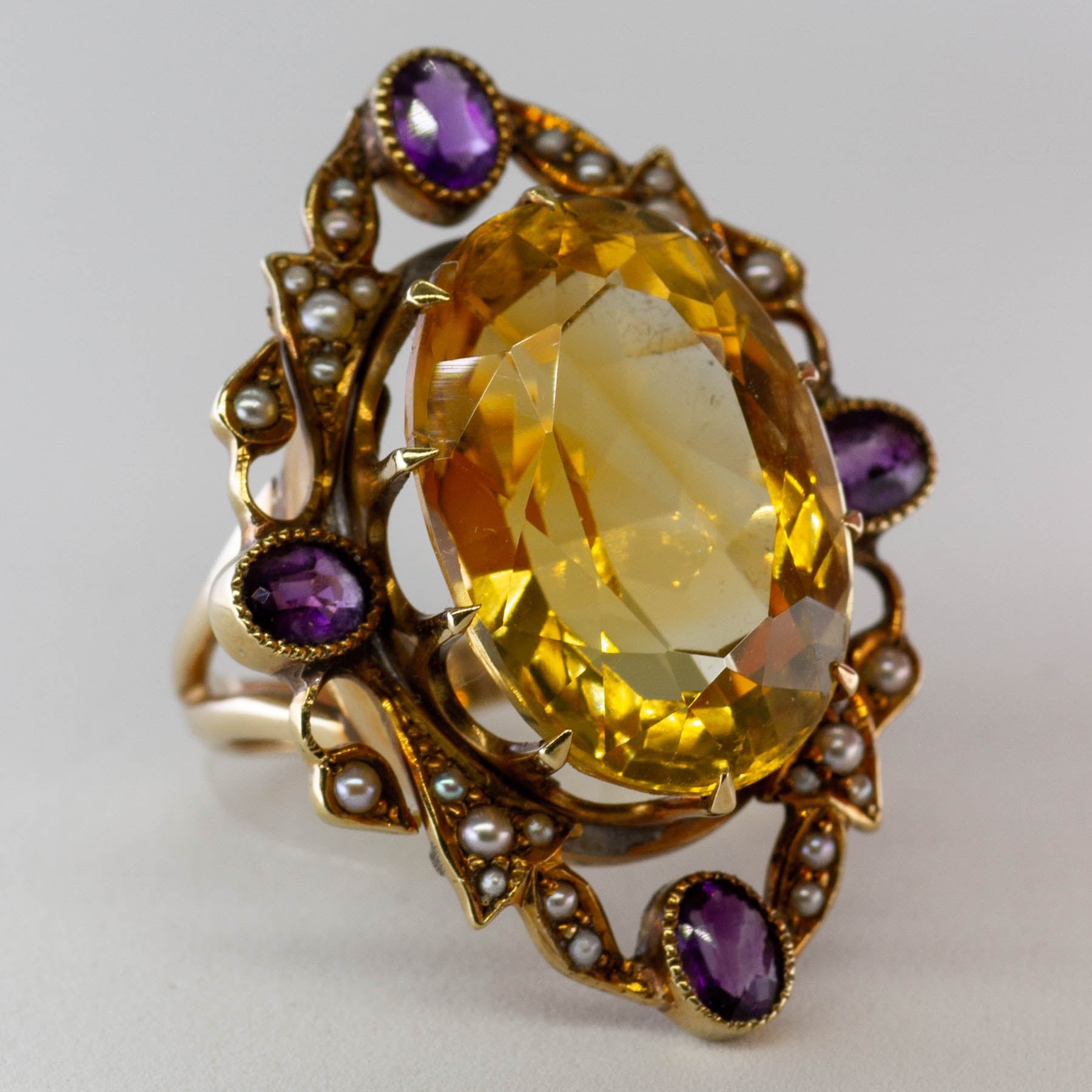 '100 Ways' Victorian Citrine Cocktail Ring | 13.15ct, 0.60ctw | SZ 5.5 | - 100 Ways