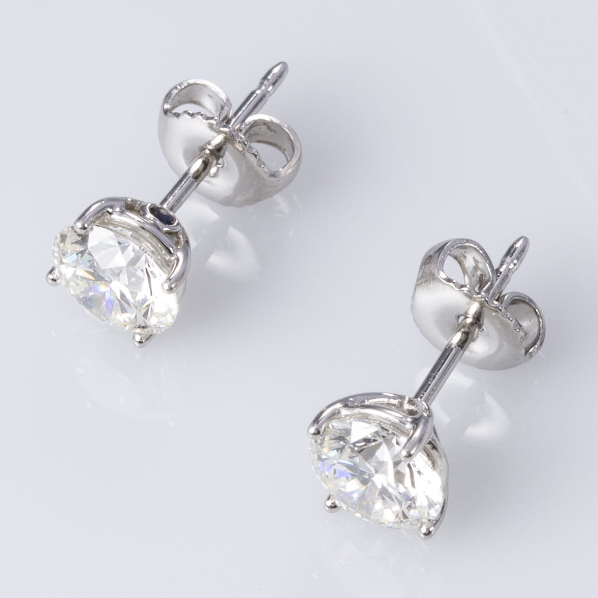 Platinum Diamond Stud Earrings with Hidden Sapphires | 2.10ctw