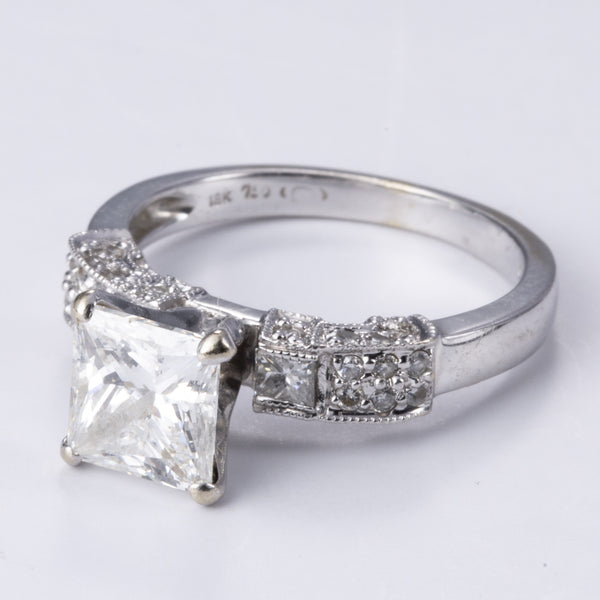 18k White Gold Pricess Cut Diamond Ring | 1.84ctw SI1 F/G VG | SZ 5.25